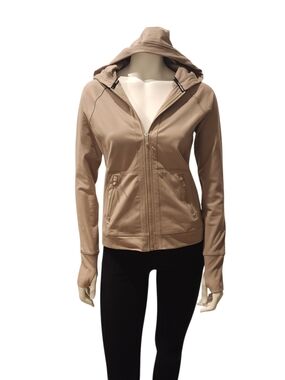 Calvin Klein Performance Taupe Hooded Zip-Up Bomber Jacket